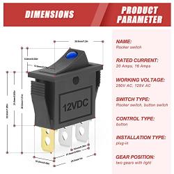 QCQIANG 2PCS AC 16A 250V 20A 125V Rocker Switch with Blue LED Light, Rocker Button Switch for Cars, Motorcycles, Vacuum Cleaners