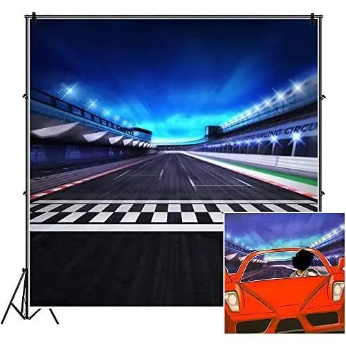 CSFOTO 10x10ft Finish Line Race Track Backdrops Racing Backdrop for Photography Race Car Birthday Party Supplies Bleachers Auto Motorsport Champion Sport Competition Race Photo Backdrop