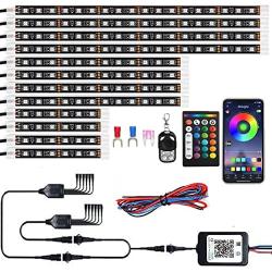 DSOW 12Pcs Motorcycle LED Light Kit Strips APP/IR/RF Wireless Waterproof Underglow Neon Lights Atmosphere Lamp with Remote Controller for for Harley Davidson Honda Kawasaki Suzuki, 1 Year Warranty