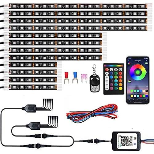 DSOW 12Pcs Motorcycle LED Light Kit Strips APP/IR/RF Wireless Waterproof Underglow Neon Lights Atmosphere Lamp with Remote Controller for for Harley Davidson Honda Kawasaki Suzuki, 1 Year Warranty