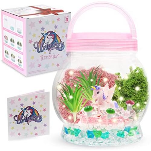 Light-Up Unicorn Terrarium Kit for Kids with LED Light, DIY Mini Garden Night Light Project, Unicorn Toy Gift for Girls Age 4,5,6,7,8,9+ Crafts Kits, Unicorn Girls Stuff, Birthday Gift, Bedroom Decor