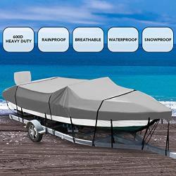 Autolion Trailerable Boat Cover 600D Heavy Duty Waterproof UV All-Weather with Motor Cover(17-19L 96