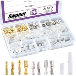 Swpeet 240Pcs Bullet Connectors Kit, 3.9mm Brass Bullet Male & Female Wire Terminals Connector with Insulation Cover for Motorcycle Scooter Car Truck with Insulation Sleeve