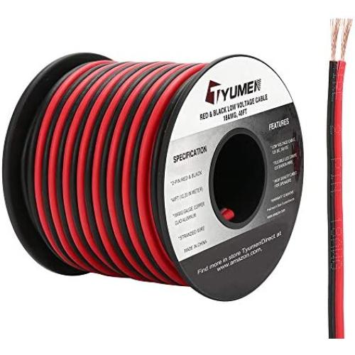 TYUMEN 40FT 18 Gauge 2pin 2 Color Red Black Cable Hookup Electrical Wire LED Strips Extension Wire 12V/24V DC Cable, 18AWG Flexible Wire Extension Cord for LED Ribbon Lamp Tape Lighting