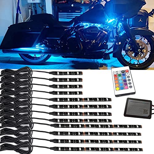 liteball 12 PCS LED Motorcycle Neon Strip Light Kits , RGB Waterproof Multi-Color Ground Effect Accent Atmosphere Light with Button Remote Control