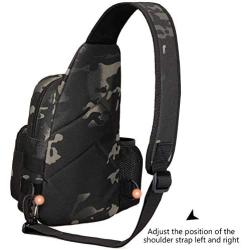 Protector Plus Tactical Sling Bag Military MOLLE Crossbody Pack Chest Shoulder Backpack with Water Bottle Holder Pouch EDC Diaper Motorcycle Bicycle Daypack (Patch Included),Black Camo