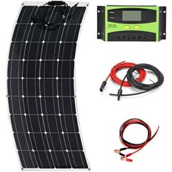 AUECOOR 100W 18V 12V Solar Panel System kit + 20A LCD Solar Controller + 5M Solar Cable +Battery Cable for 12V DC Supply RV Car Tent Yacht Battery Charging