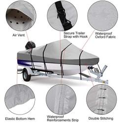 RVMasking Waterproof 800D Polyester Trailerable Full Size Boat Cover for V-Hull Runabouts Outboards and I/O Bass Boats, Motor Cover Include (Gray, Length:20-22 Beam Width: up to 100