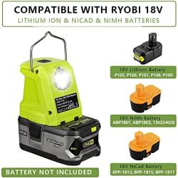 Battery Adapter Charger for Ryobi 18V One+ Li-ion Battery Hiesuan Power Source with 420LM LED Light, 2 USB Ports, Foldable Hang Hook Portable Handheld Flashlight Worklight Outdoor Camping Lantern