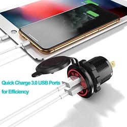 YONHAN 12V USB Outlet, Quick Charge 3.0 Dual USB Charger Socket Outlet 36W 12V/24V Motorcycle USB Car with Touch Switch Fast Charger with 10A Wire Fuse Waterproof for Truck Boat Bus Golf Cart