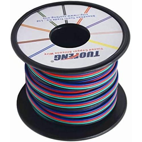 TUOFENG 4 Colors Lights Line 40 ft Spools RGB Extension Cable Line 4 pin 20 AWG Electrical Wire for Single LED Strip Light