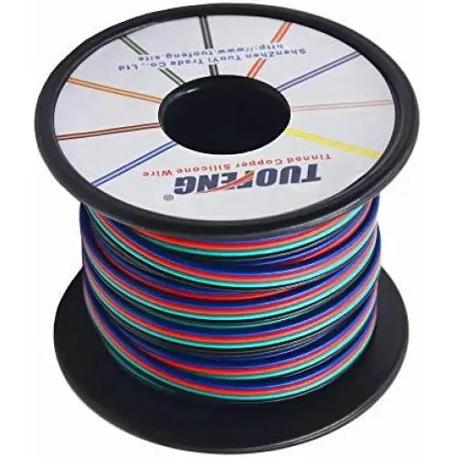 TUOFENG 4 Colors Lights Line 40 ft Spools RGB Extension Cable Line 4 pin 20 AWG Electrical Wire for Single LED Strip Light