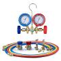 Orion Motor Tech AC Gauge Set with Self Sealing & Puncturing R134A Can Tap, AC Gauges for R134a R12 R22 R502 Refrigerant, Car AC Gauge Set with 5FT Hoses Adapter Adjustable Couplers, Freon Charge Kit