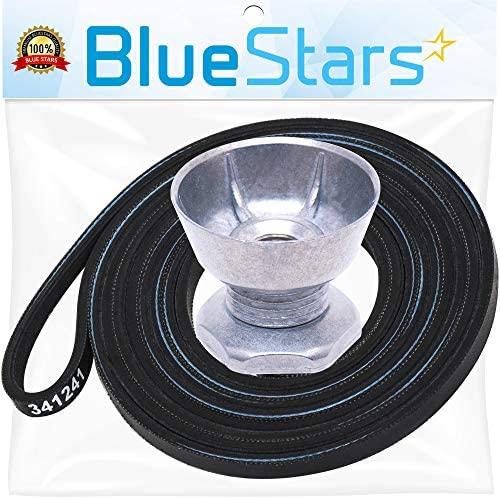 Ultra Durable 8066184 Dryer Motor Pulley & 341241 Dryer Drum Belt Kit Replacement by BlueStars - Exact Fit for Whirlpool Maytag Kenmore Dryers - Replaces PS11744884 AP2946843