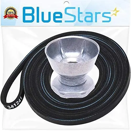 Ultra Durable 8066184 Dryer Motor Pulley & 341241 Dryer Drum Belt Kit Replacement by BlueStars - Exact Fit for Whirlpool Maytag Kenmore Dryers - Replaces PS11744884 AP2946843
