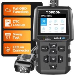 OBD2 Scanner TOPDON AL500 Code Reader, Car Check Engine Light CAN Diagnostic Tool with 10 OBD2 Functions, Turn Off MIL, O2 Sensor Test, Mode 6, EVAP Test, Updateable, DTC Lookup, LED Light