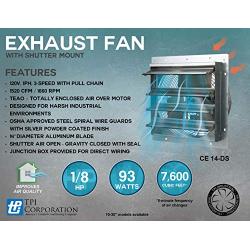 TPI Corporation CE14-DS Direct Drive Exhaust Fan, Shutter Mounted, Single Phase, 14