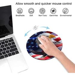 ZOXOHO Round Mouse Pad and Coasters Set, Patriotic American Flag Bald Eagle Design Mouse Pad, Non-Slip Rubber Base Mouse Pads for Laptop and Computer, Cute Design Desk Accessories
