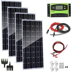 AUECOOR 400 Watt 18 Volt 12 Volt Solar Panel Monocrystalline Solar Bundle Kit, Solar Charging System with 40A LCD Solar Controller for RV， Boat，Motorhome，Marine Off Grid System 12V Battery