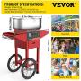 VBENLEM 19.7 Inch Cotton Candy Machine with Cart Commercial Floss Maker Perfect for Family and Various Party, Red