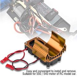 Evonecy 5V - 6V RC Motor Fan Radiator, 1.8 X 1.6 X 2.4Inch Cooling Fan, 540/550 for RC Car Truck 1/10 Scale Electric RC Car(Golden)