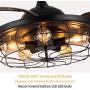 Siljoy 48 Industrial Ceiling Fan with Lights, Black Fandelier Retractable Ceiling Fan with Remote, Vintage Caged Chandelier Fan Light Fixture for Living Dining Room Bedroom, 5 x E26 Not Included