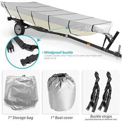 WFLNHB 600D Marine Grade Heavy Duty Trailerable Boat Cover Replacement for Jon Boat-Grey