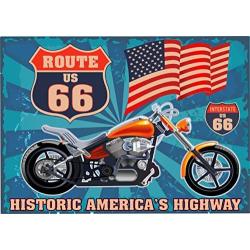 BELECO 5x3ft Fabric Vintage Route 66 Themed Backdrop Historic Americas Highway American Flag Motorcycle Retro Blue Stripes Background Poster Birthday Party Decoration Photoshoot Studio Props