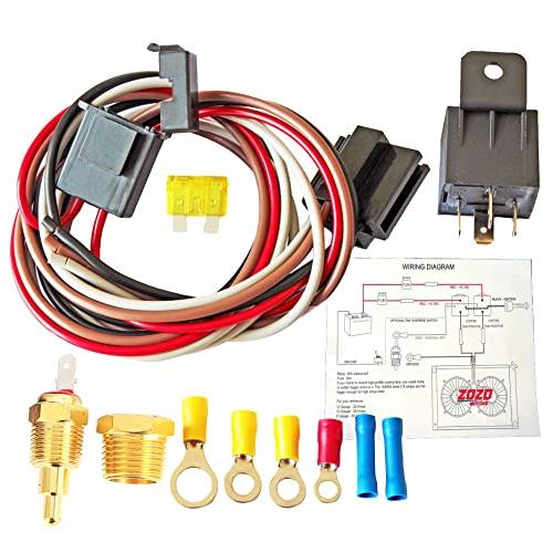 Electric Fan Wiring Kit Electric Fan Relay Kit with Thermostat Radiator Fan Sensor Switch Electric Cooling Fan Thermostat Kit Temperature Sensor Switch 185 On 175 Off, 40 AMP Waterproof Relay Kit