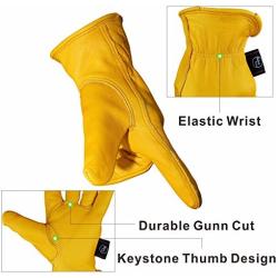 KIM YUAN Leather Work Gloves Perfect for Gardening/Cutting/Construction/Motorcycle, Men & Women 1 Pair