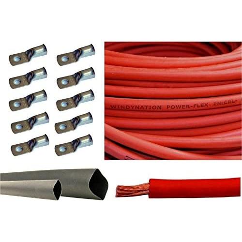 1/0 Gauge 1/0 AWG Red 10 Feet Welding Battery Pure Copper Flexible Cable + 10pcs of 3/8