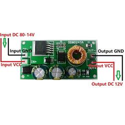 Eletechsup DC 80V 72V 64V 60V 48V 36V 24V to 12V HV DC-DC Buck Step-Down Converter Voltage Regulator Board Power Supply Module (DC 12V with Terminal, 1)