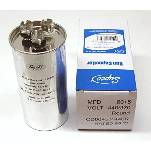 60+5 MFD 440v 440 Volt 50/60 Hz Round Dual Motor Capacitor for Goodman Rheem Trane Amana Carrier
