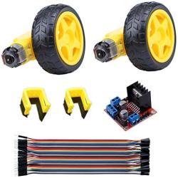 DC Electric Motor 3-6V Dual Shaft Gear Motor TT Motor with Plastic Tire/Wheel, 40pin Male to Female Multicolored Wire,Motor Support/Bracket,Motor Drive Controller (Dual Shaft/Biaxial)