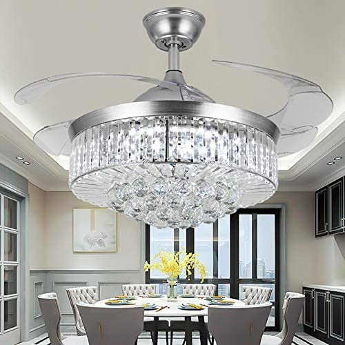 Ventilateurs de plafond en cristal avec lumière, 106 cm (42 pouces) LED 3 couleurs télécommande pales rétractables invisibles kits de plafonniers avec ventilateurs pour décorer salon chambre Ventilateurs de plafond en cristal avec lumière, 106 cm (42 pouces) LED 3 couleurs télécommande pales rétractables invisibles kits de plafonniers avec ventilateurs pour décorer salon chambre