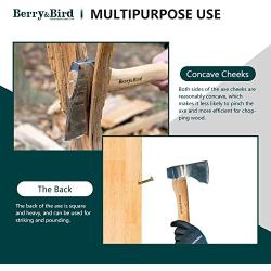 Berry&Bird Wood Choopping Axe, 12.5Camping Hatchets with Leather Sheath Small Splitting Axes for Cutting and Kindling Forged Carbon Steel Blade Outdoor Camping Hand Maul Tool