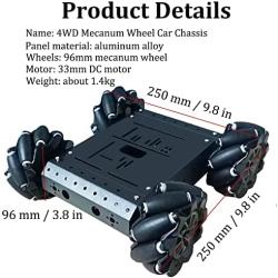 SmaringWing Premium 4WD Mecanum Wheel Robotic Chassis Kit for Arduino / Raspberry pi / Micobit, C400 96mm Omnidirectional Wheel DIY Smart RC Metal Car Chassis Platform with DC Speed Encoder Motor