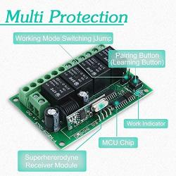 Calvas DC 12V 4CH Relay Module 433MHz Receiver Wireless Remote Control Switch Motor Controller for Anti-theft alarm with Jumper Cap - (Color: Switch w 2RF)