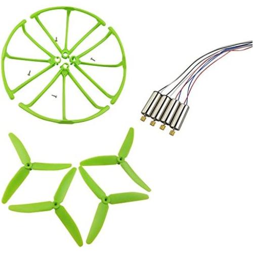 Upgraded Motors Three Blades Propellers Main Propeller Guard Bumpers Protectors for Hubsan H502E H502S Drone Replacement CCW CW with Metal Gears RC Quadcopter Spare Parts Set (Green)