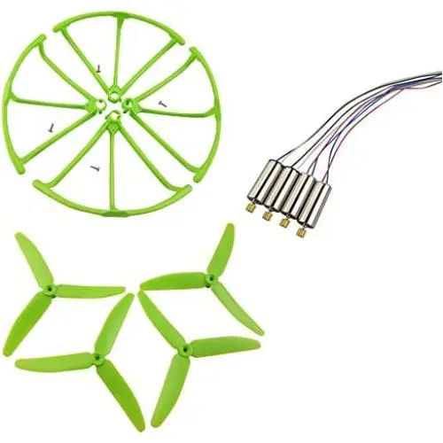 Upgraded Motors Three Blades Propellers Main Propeller Guard Bumpers Protectors for Hubsan H502E H502S Drone Replacement CCW CW with Metal Gears RC Quadcopter Spare Parts Set (Green)