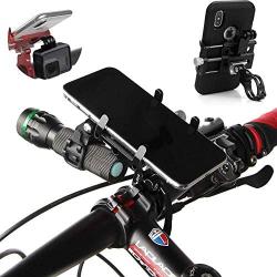 Bike & Motorcycle Phone Mount Aluminium Bicycle Handlebar Phone Holder with Action Camera Mount Compatible with GoPro Camera Models,Compatible with iPhone 11 Pro Max Galaxy S20 (Black)