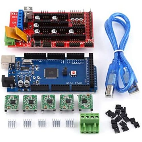 RAMPS 1.4 Controller + MEGA2560 R3 Board + 5pcs Soldered A4988 Stepper Motor Drivers + 5pcs Heat Sinks + 19pcs Jumpers with USB Cable for RepRap 3D Printer Kit