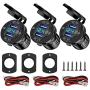 3PCS Quick Charge 3.0 Dual USB Socket, 12V/24V USB Outlet with LED Voltmeter & ON/Off Switch Waterproof Fast Charge USB Charger Socket with Voltmeter for Car Boat Marine Truck Golf RV Motorcycle