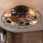DIDER 21 Low Profile Caged Ceiling Fan with Lights Remote Control, Include Bulbs, Farmhouse Bladeless Ceiling Fan with Light, Bedroom Fan, Small Industrial Black Ceiling Light Fixture