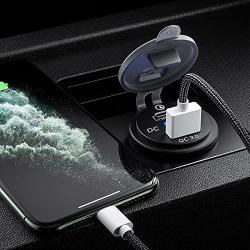 PD Type C USB Car Charger Socket 18W and QC 3.0 USB Quick Charge Socket 12V/24V Car Power Outlet Waterproof 64W Power Delivery 2.0 36W for Motorcycle Marine Boat RV ATV (Orange)