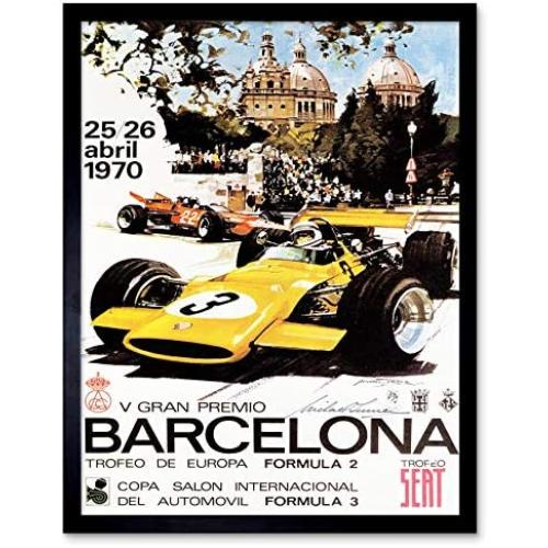 Sport Advert Motor Race Barcelona Spain Formula Gran Premio Art Print Framed Poster Wall Decor 12x16 inch