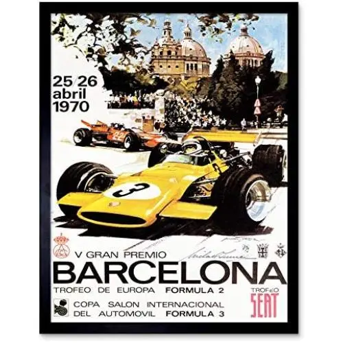 Sport Advert Motor Race Barcelona Spain Formula Gran Premio Art Print Framed Poster Wall Decor 12x16 inch