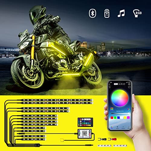 ZvtoKanp 12Pcs Motorcycle RGB LED Light Kits, RGB Multi-Color Underglow Lights Kit with APP IR Wireless Control，Waterproof Atmosphere Lights Lamp DC 12V, 2 Years Warranty