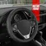 Motor Trend GripDrive Faux Black Leather Steering Wheel Cover for Car Truck Van SUV, Small 14 inch Size, Gray Accent Stitched Car Steering Wheel Cover