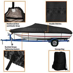 iCOVER Trailerable Boat Cover- 14-16 Waterproof Heavy Duty Marine Grade Canvas Fits V-Hull-Fish&Ski-Pro-Style-Fishing Boat-Runabout-Bass Boat- up to 14ft-16ft Long and 68